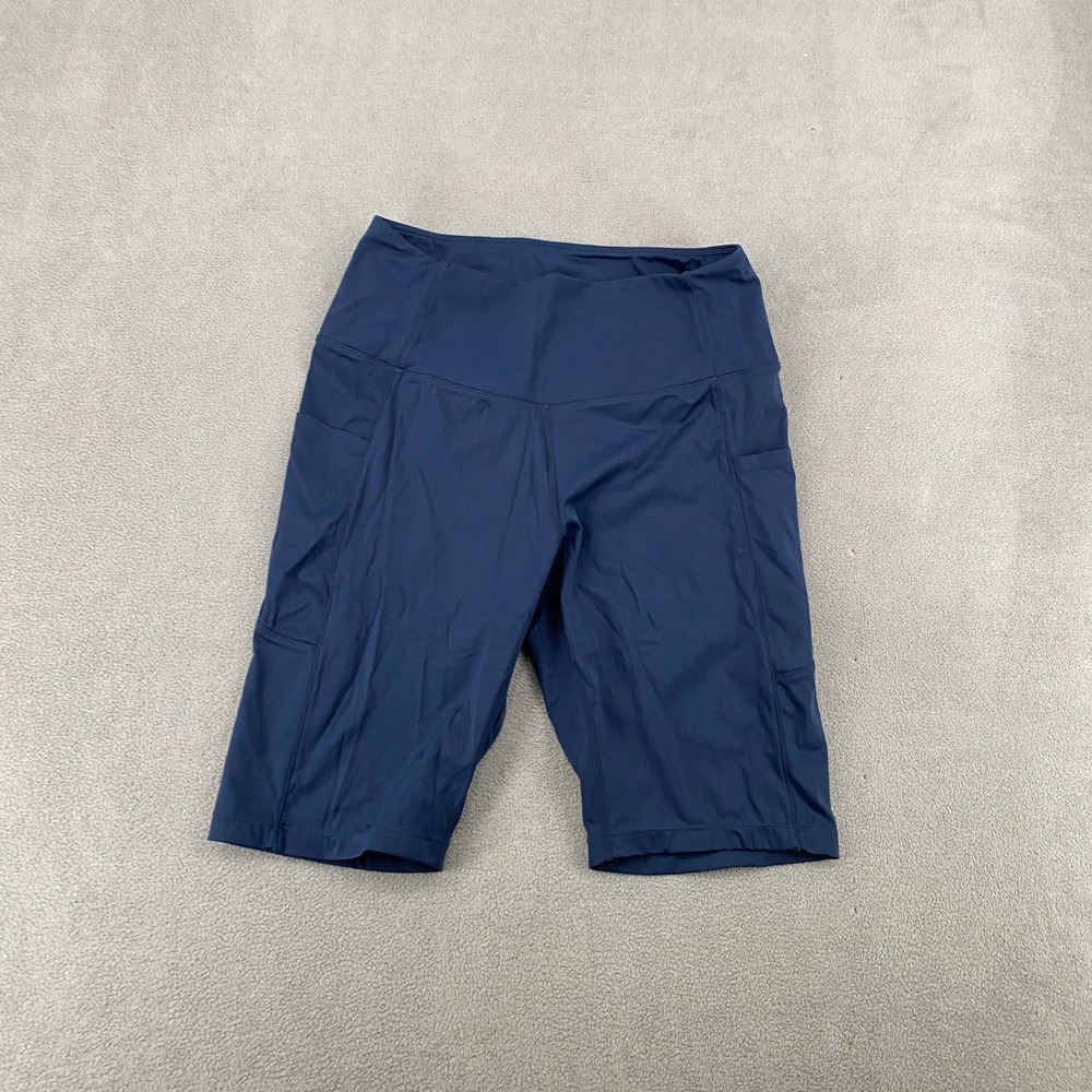 Oalka Navy Blue High Waisted Biker Shorts with Pockets Size Medium